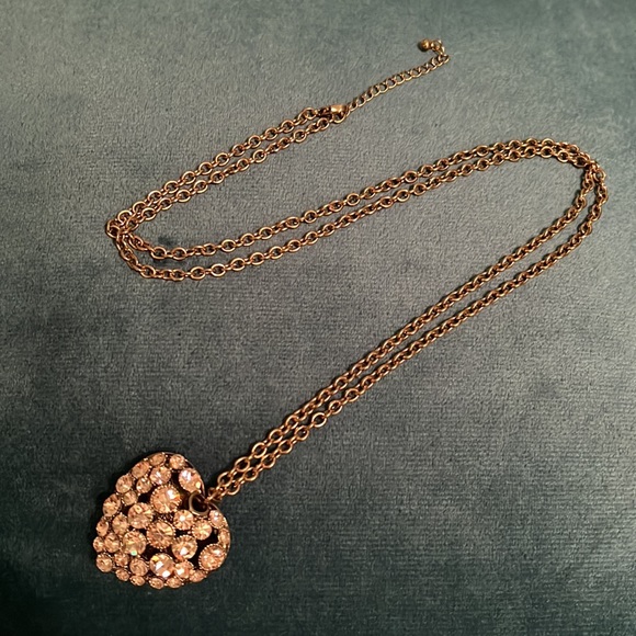 Jewelry - Champagne Colored Rhinestone Heart Pendant Long Chain